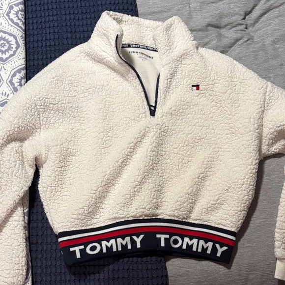 Tommy Hilfiger Sweaters - Tommy Hilfiger Ivory Sherpa Quarter-Zip Pullover with Branded Hem